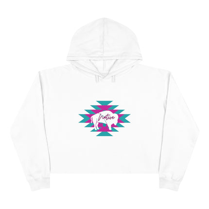 Native Bison and Pattern Crop Hoodie