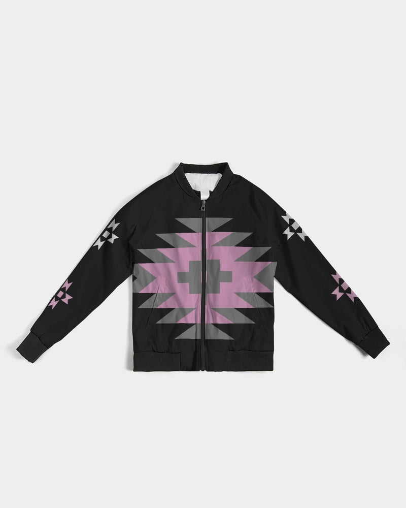 Native Pattern Pink, Gray and Black Women's Bomber Jacket