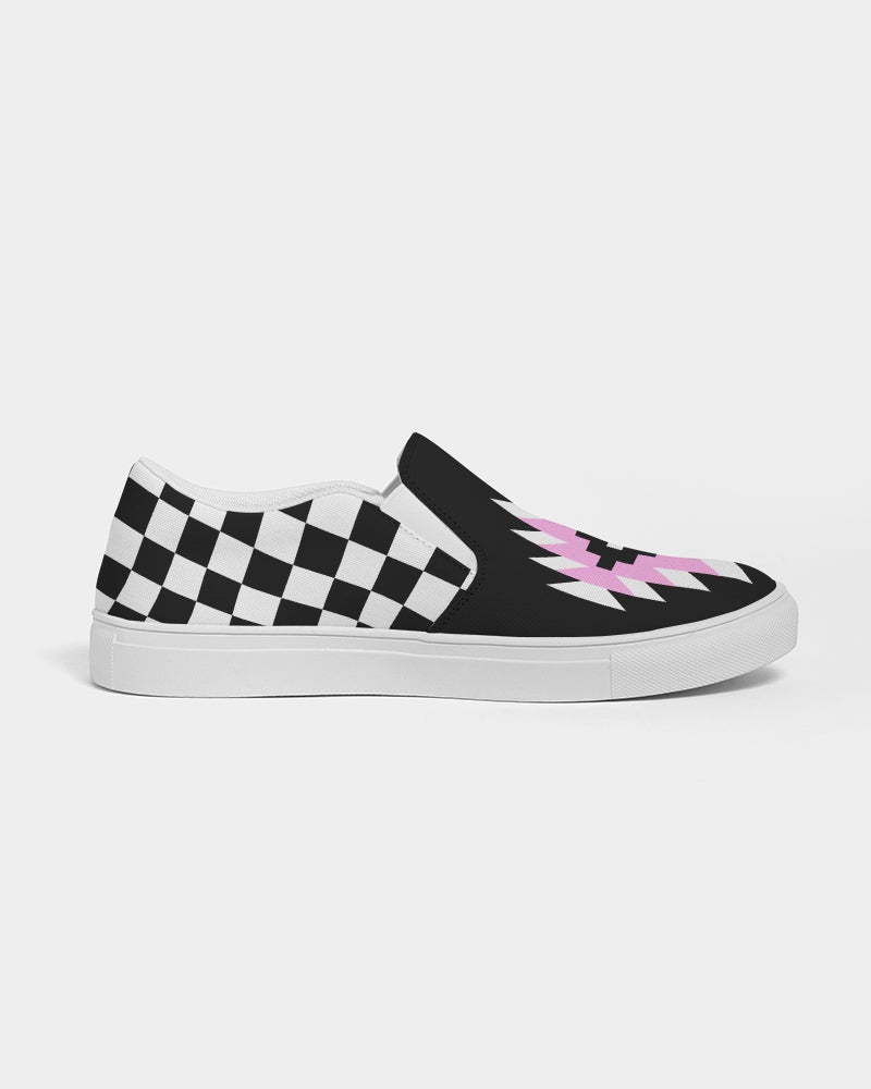 Black and White Checkered Women's Slip-On Canvas Shoe