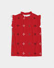Native Stars Grayscale on Red Women's Ruffle Sleeve Top