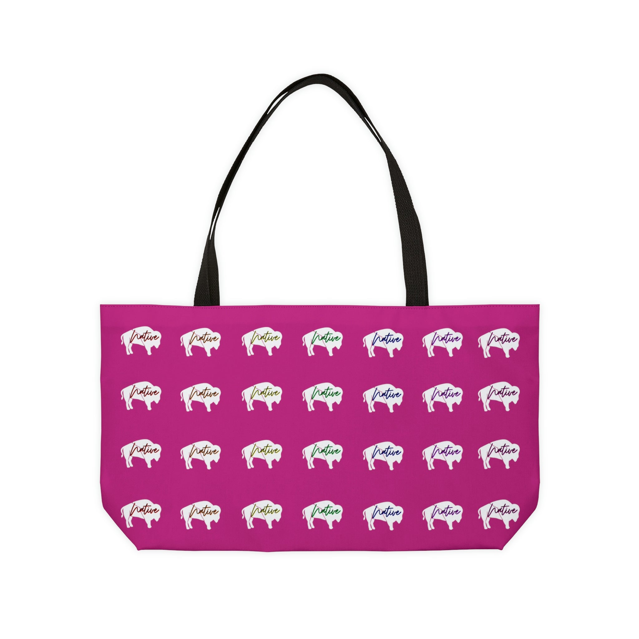 Magenta-Rainbow Native White Innii-Bison-Native Collection-Iron Woman 80 Weekender Tote Bag
