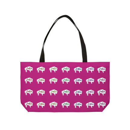 Magenta-Rainbow Native White Innii-Bison-Native Collection-Iron Woman 80 Weekender Tote Bag
