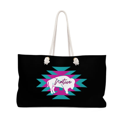 Native Bison and Pattern White Weekender Bag