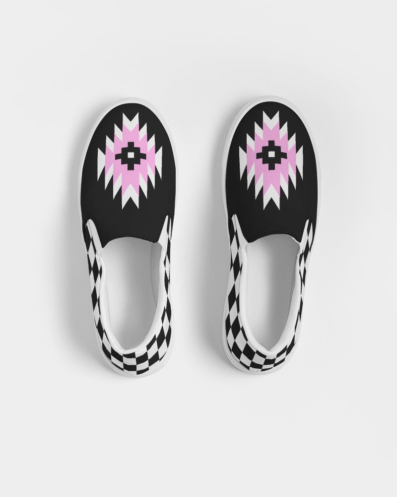 Black and White Checkered Women's Slip-On Canvas Shoe