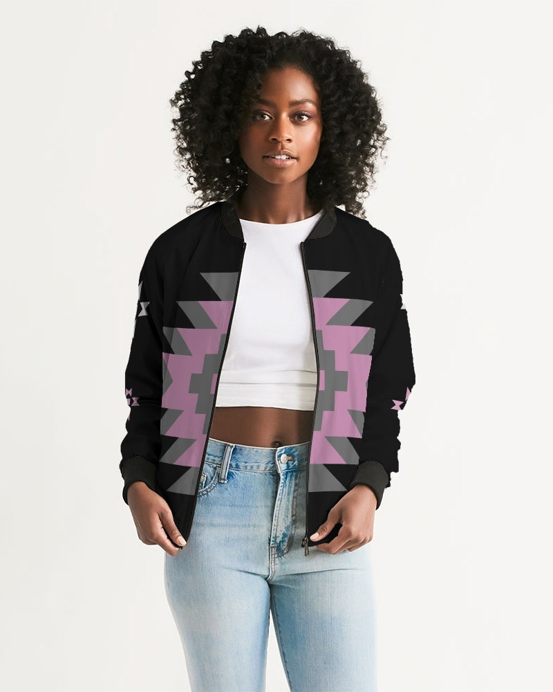 Native Pattern Pink, Gray and Black Women's Bomber Jacket