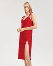Black Polka dots on Red Women's Tie Strap Split Dress