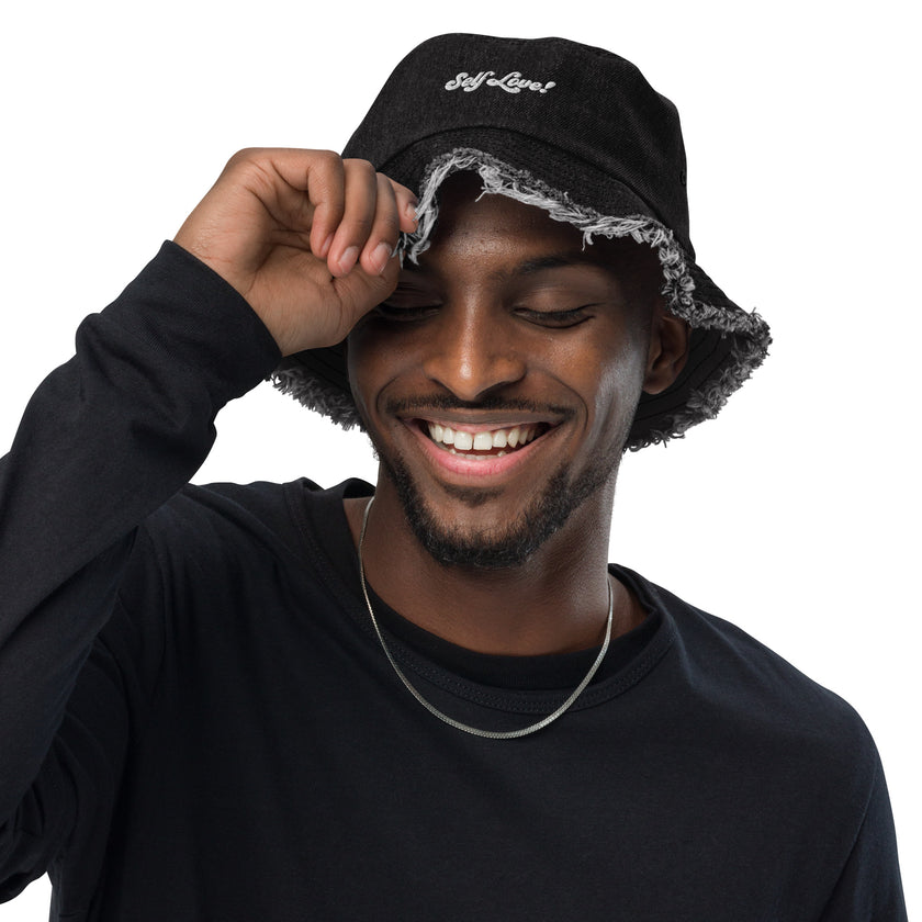 Self Love! Personalize it with your own! Distressed denim bucket hat