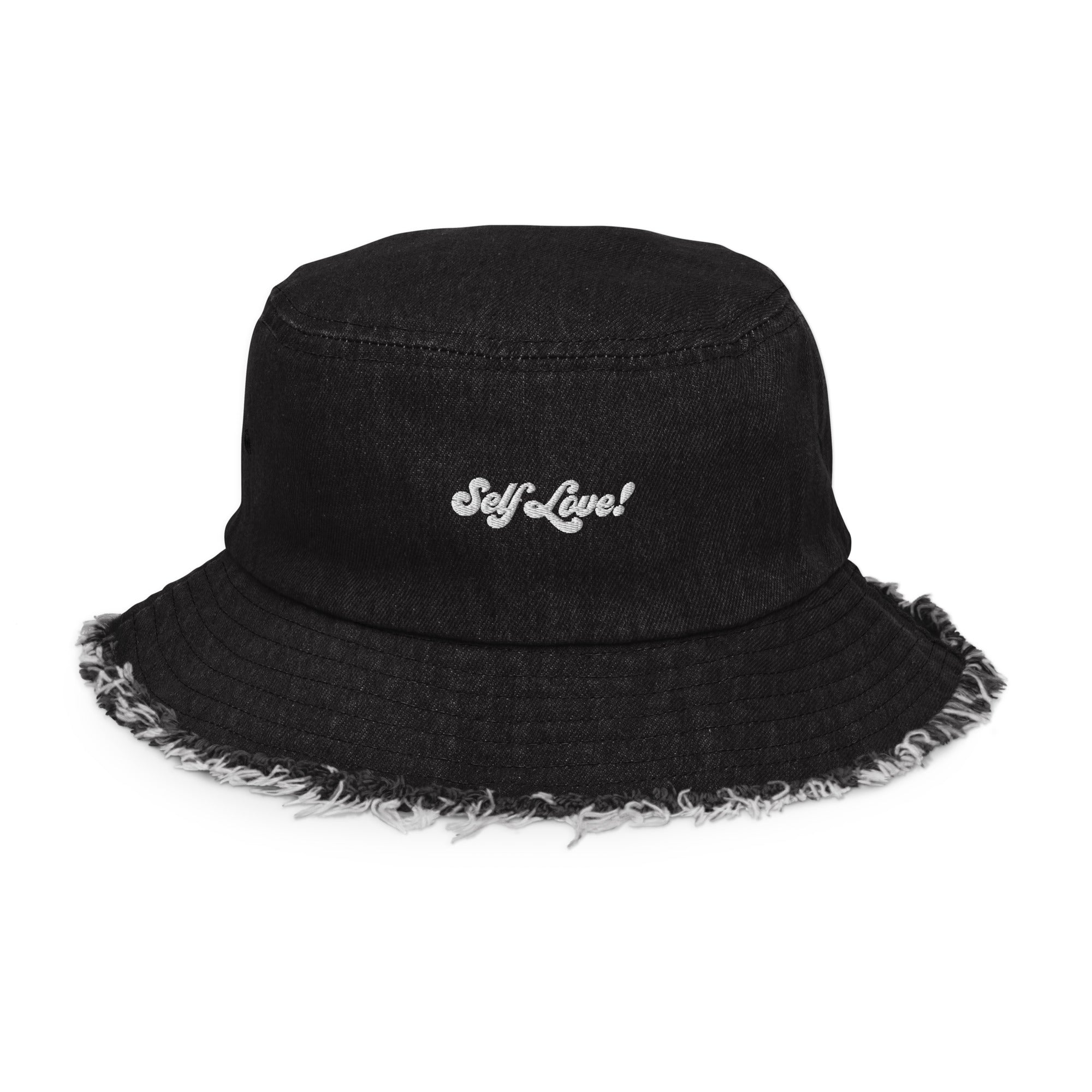 Self Love! Personalize it with your own! Distressed denim bucket hat