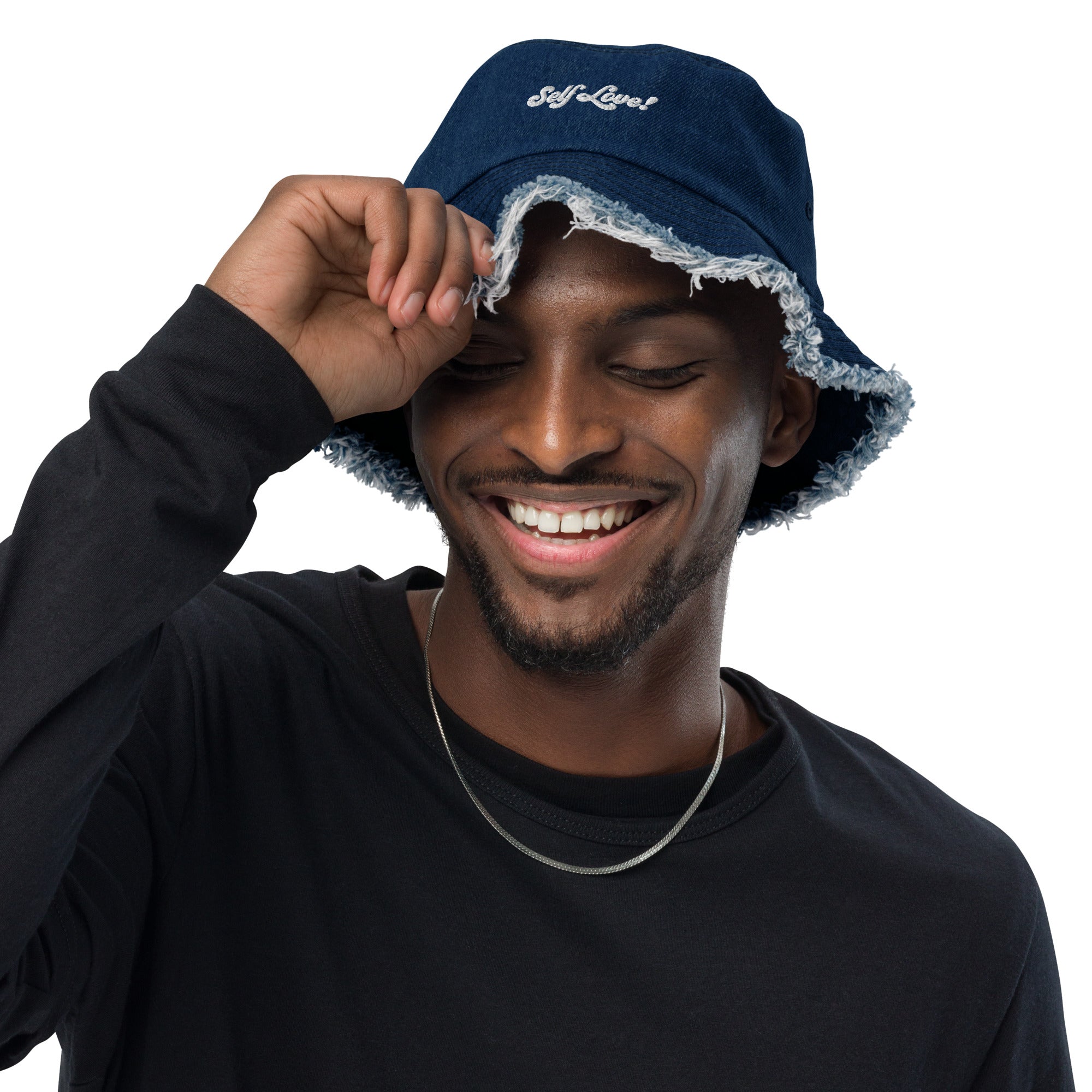 Self Love! Personalize it with your own! Distressed denim bucket hat