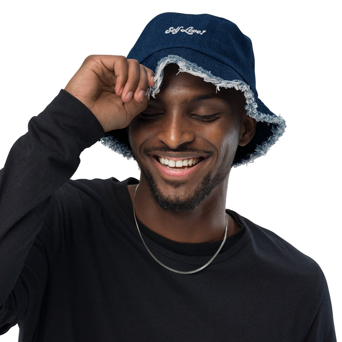 Self Love! Personalize it with your own! Distressed denim bucket hat