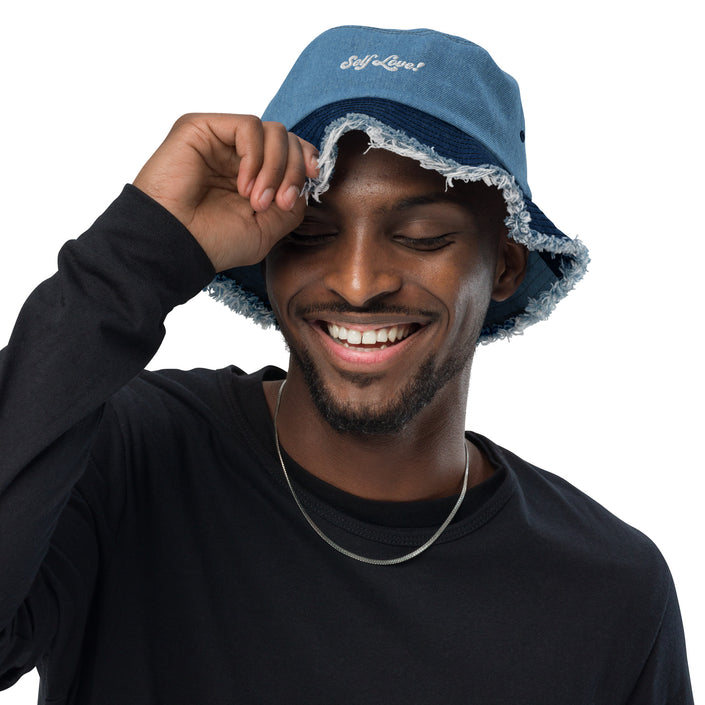 Self Love! Personalize it with your own! Distressed denim bucket hat