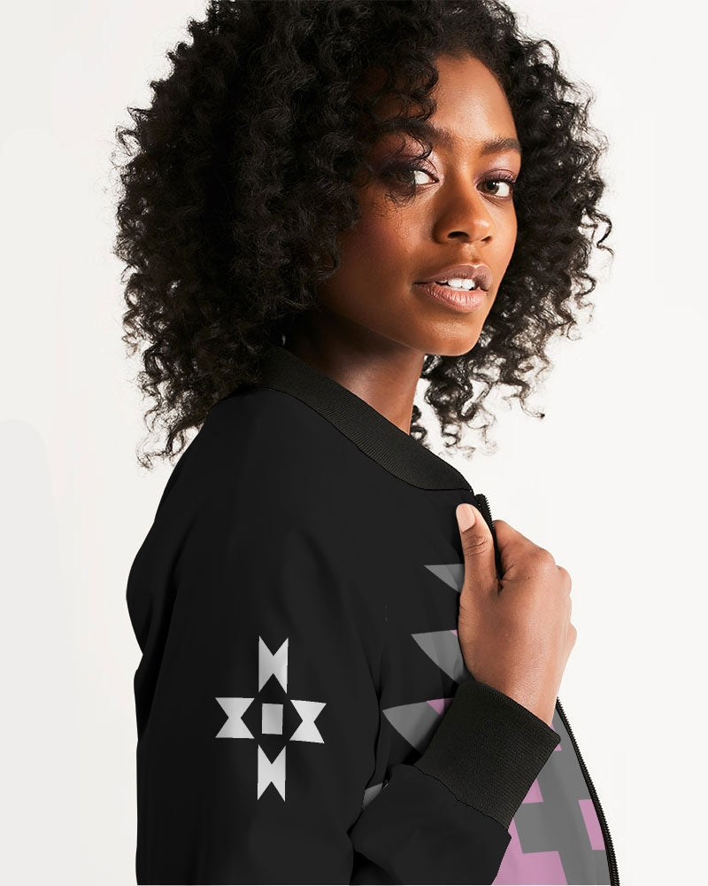 Native Pattern Pink, Gray and Black Women's Bomber Jacket