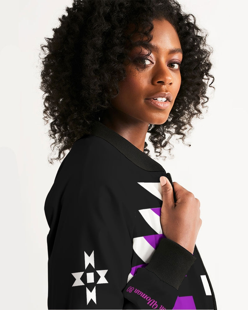 Black, Purple and White  Geometric Native Pattern Women's Bomber Jacket