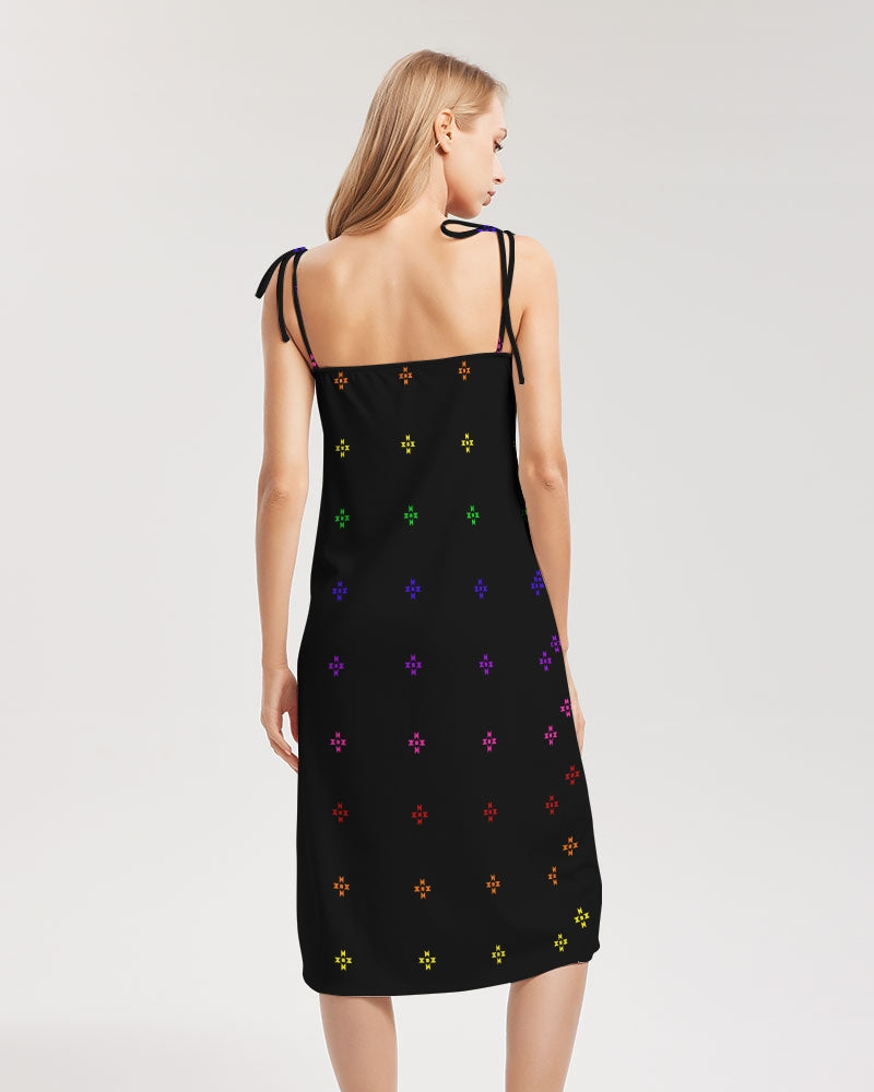 Native Stars Rainbow Pattern Women's Tie Strap Split Dress