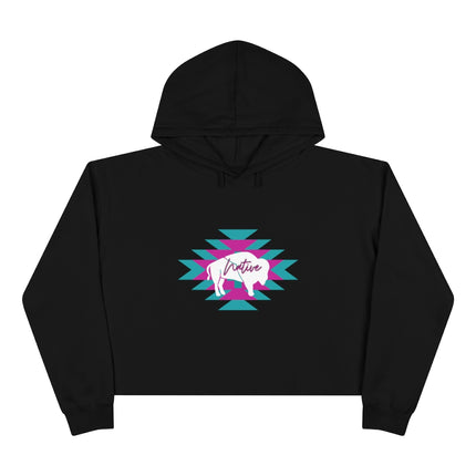 Native Bison and Pattern Crop Hoodie
