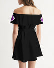 Green and Gray Geometric Native Pattern Women's Off-Shoulder Dress