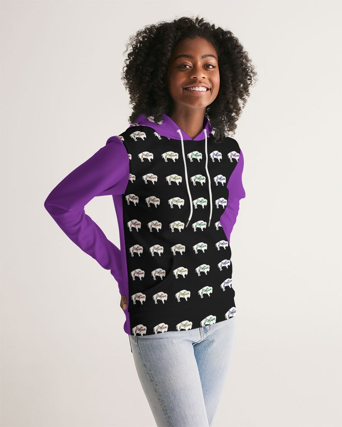 White Innii aka Bison Purple and Black Native Women Women's Hoodie