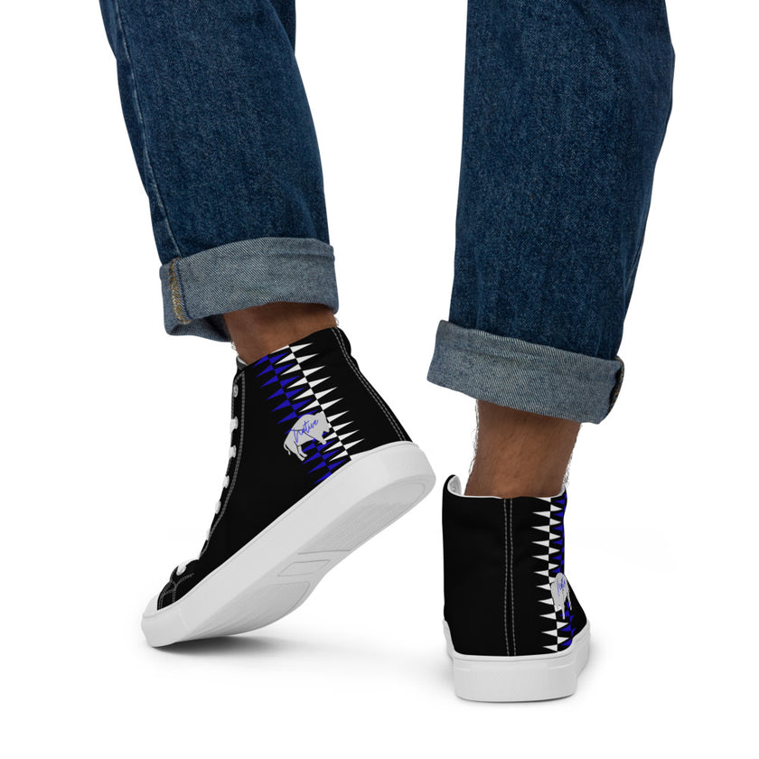 Native Bison White and Blue Pattern Men’s high top canvas shoes