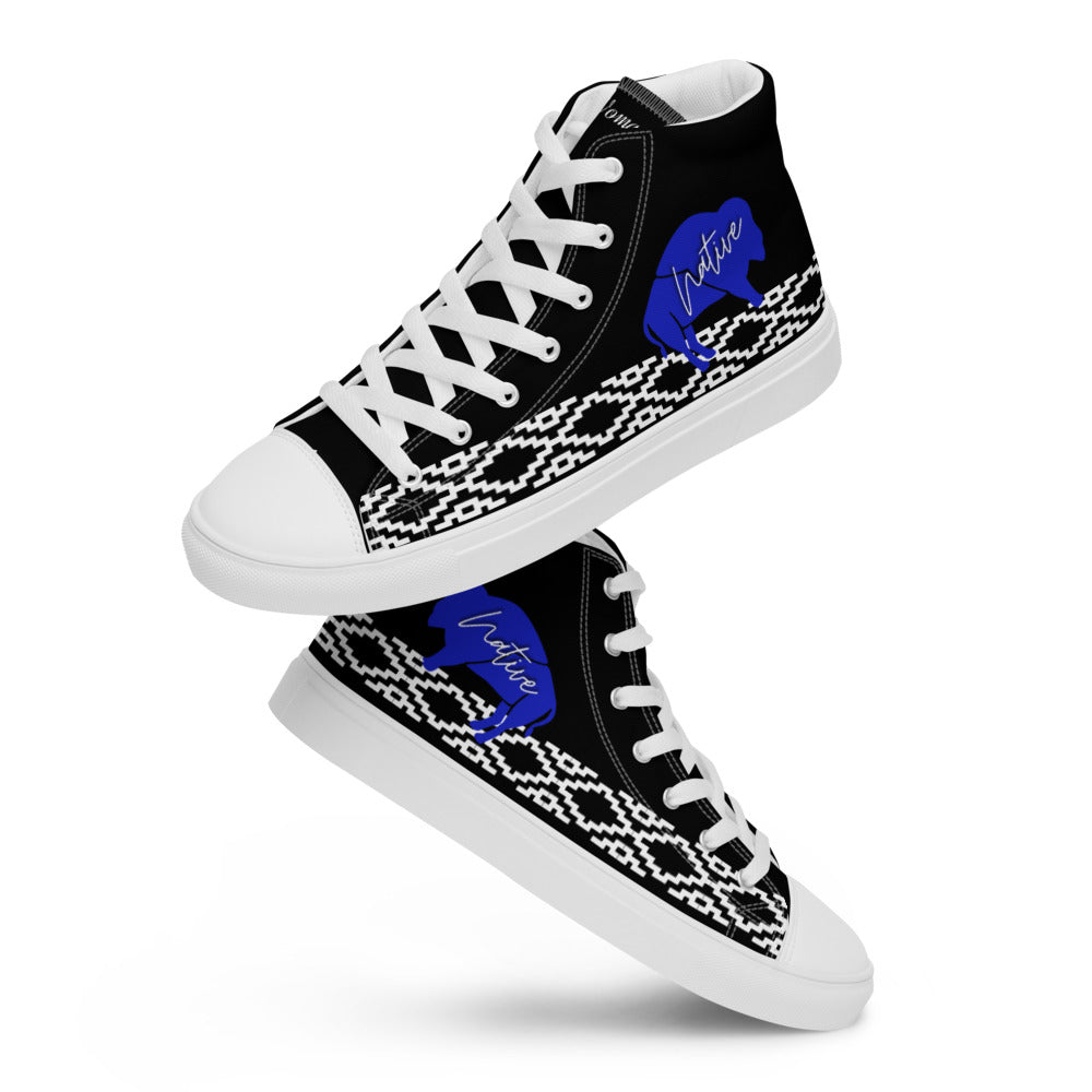 Native Bison White with Pattern on Black Men’s high top canvas shoes