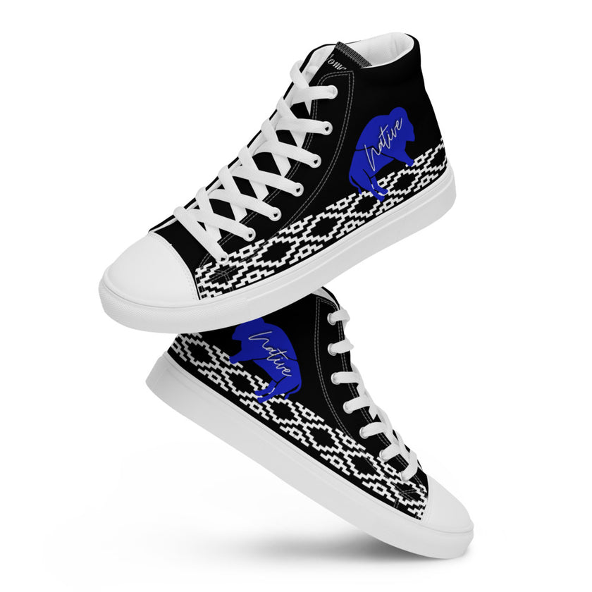 Native Bison White with Pattern on Black Men’s high top canvas shoes