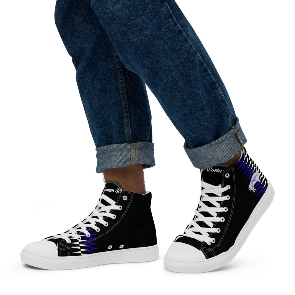 Native Bison White and Blue Pattern Men’s high top canvas shoes