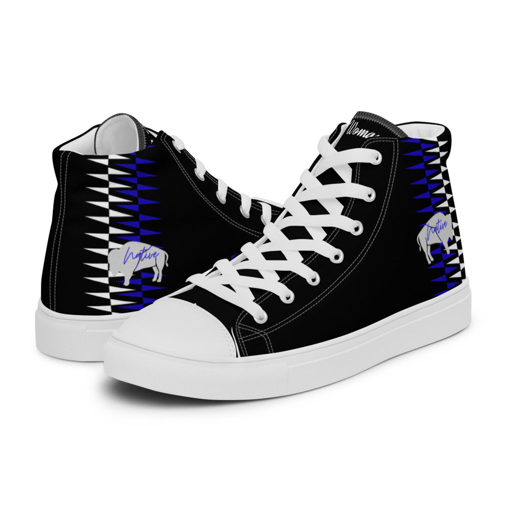 Native Bison White and Blue Pattern Men’s high top canvas shoes