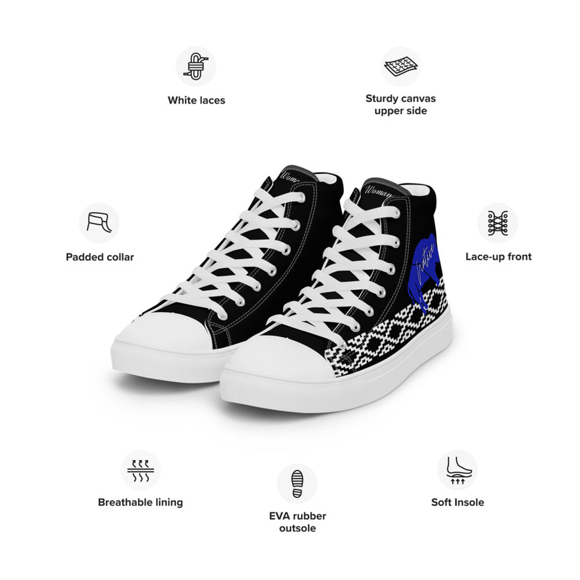 Native Bison White with Pattern on Black Men’s high top canvas shoes