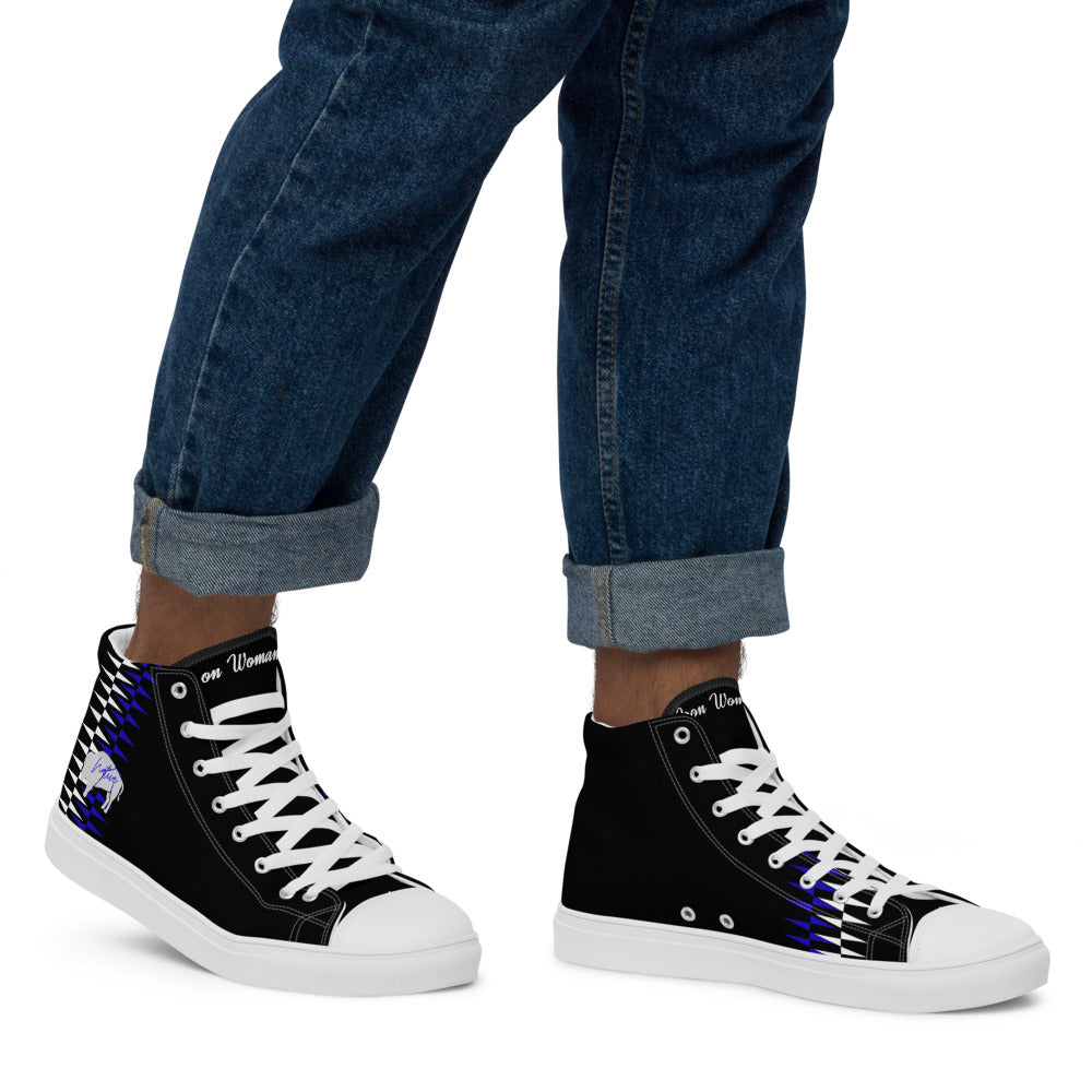 Native Bison White and Blue Pattern Men’s high top canvas shoes