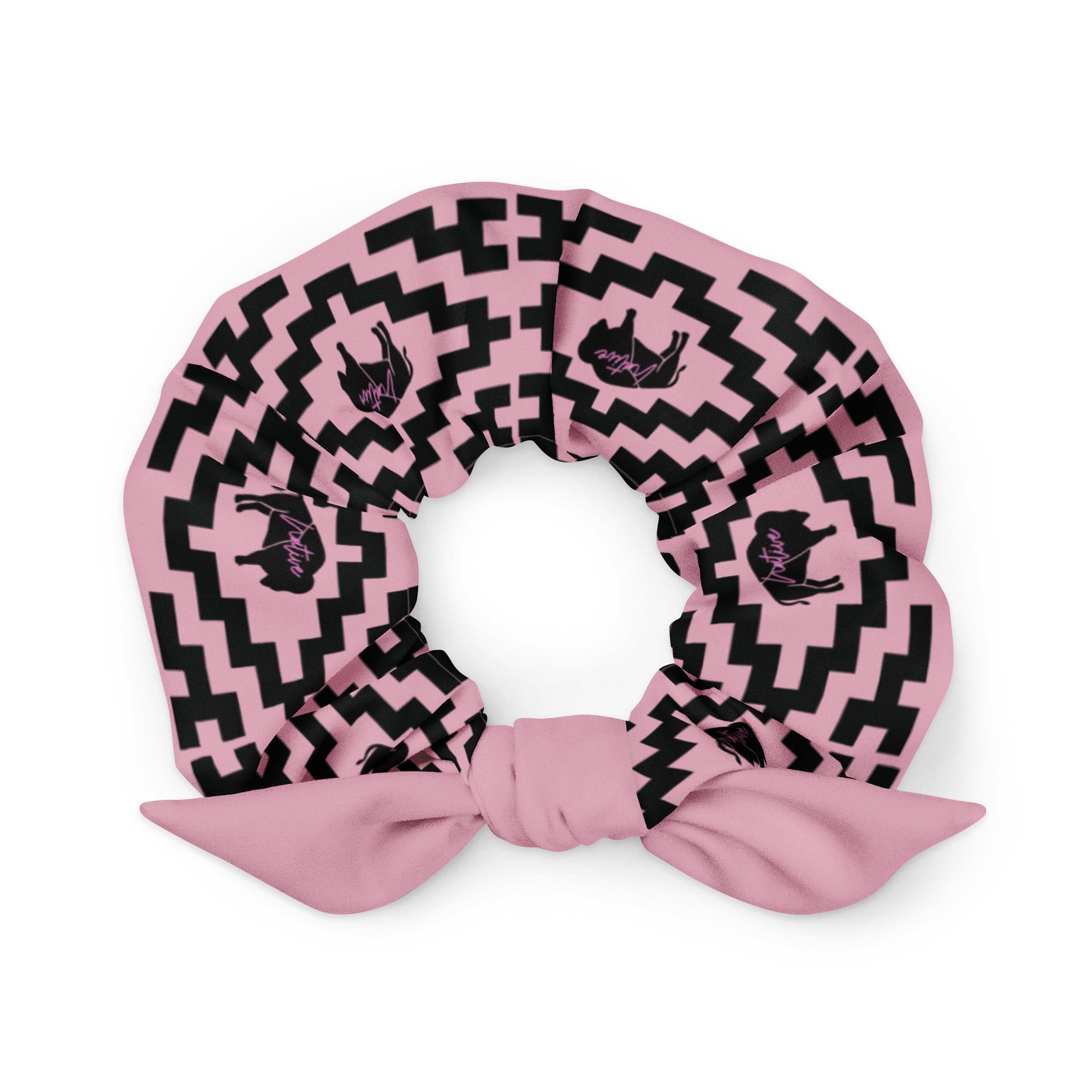 Native Bison Black with Pattern Pink Scrunchie