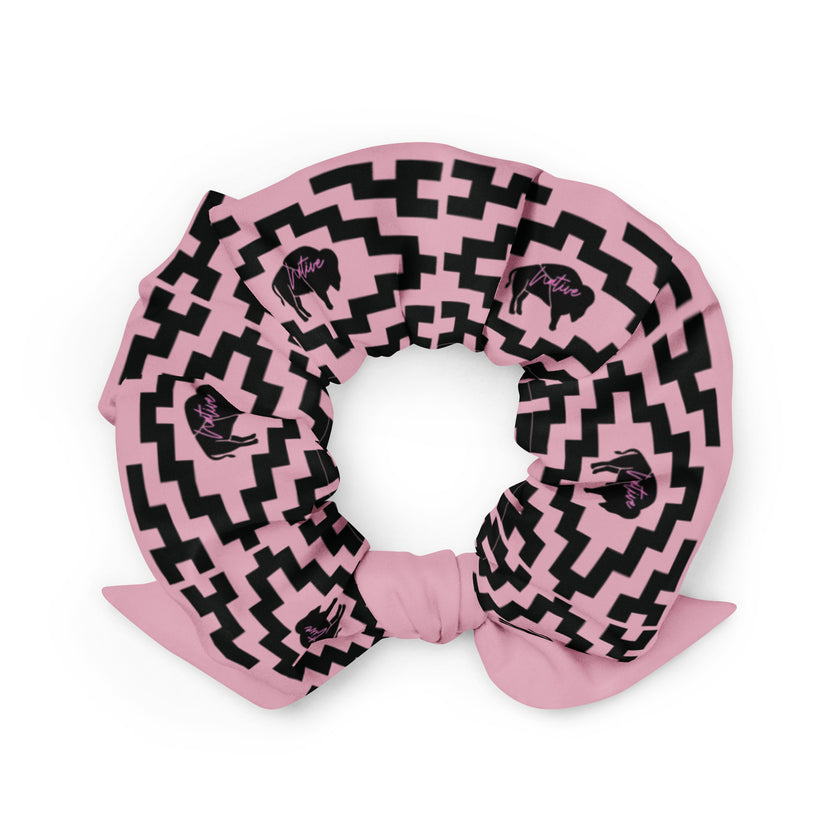 Native Bison Black with Pattern Pink Scrunchie