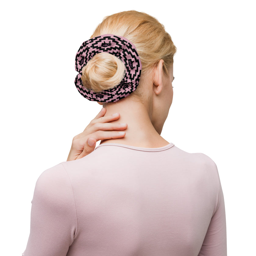 Native Bison Black with Pattern Pink Scrunchie