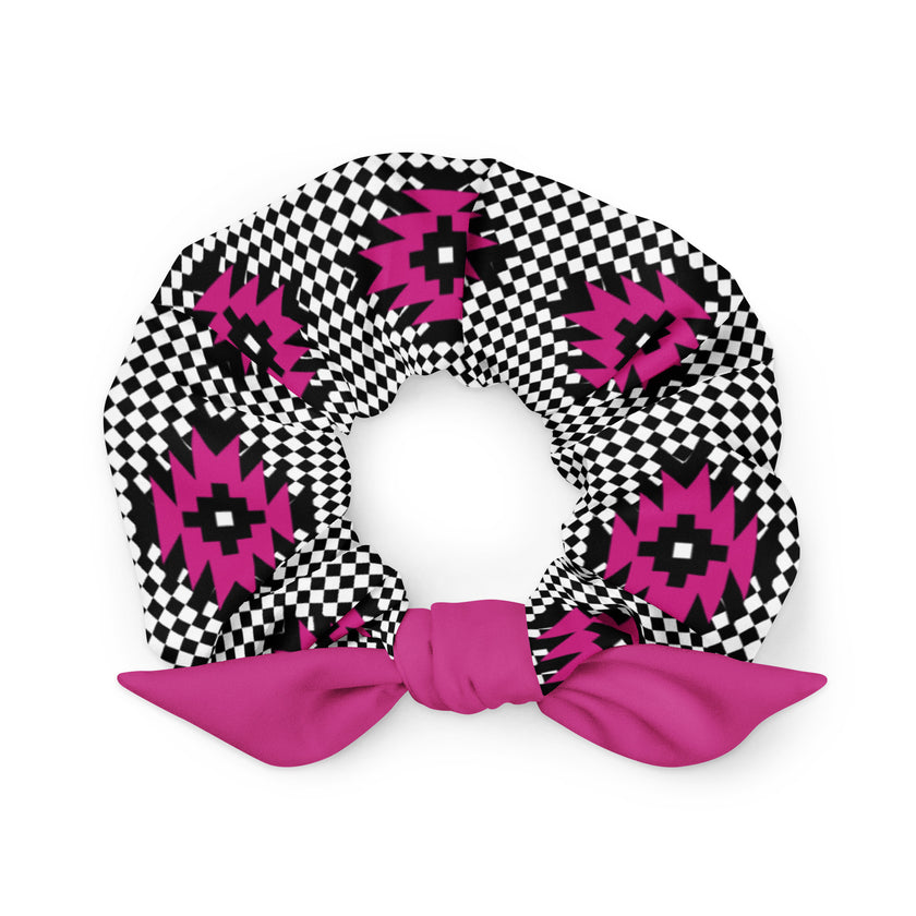 Pink and Black Native Pattern on Geometric pattern Scrunchie