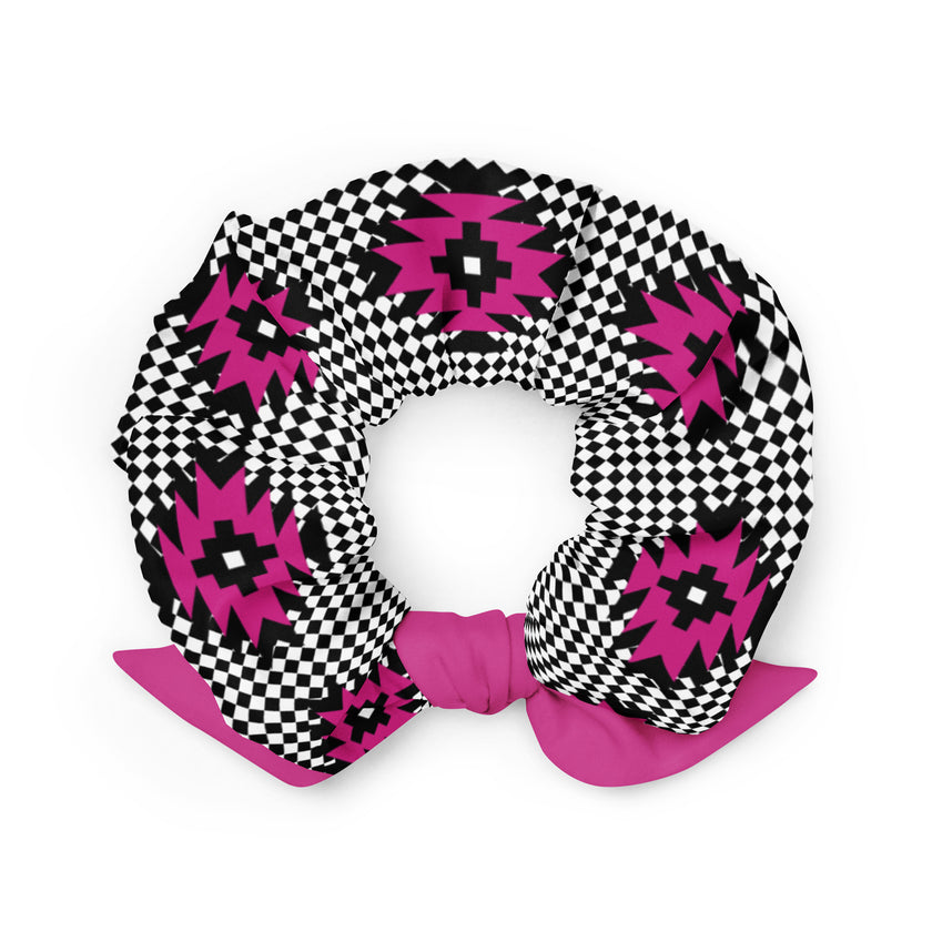 Pink and Black Native Pattern on Geometric pattern Scrunchie