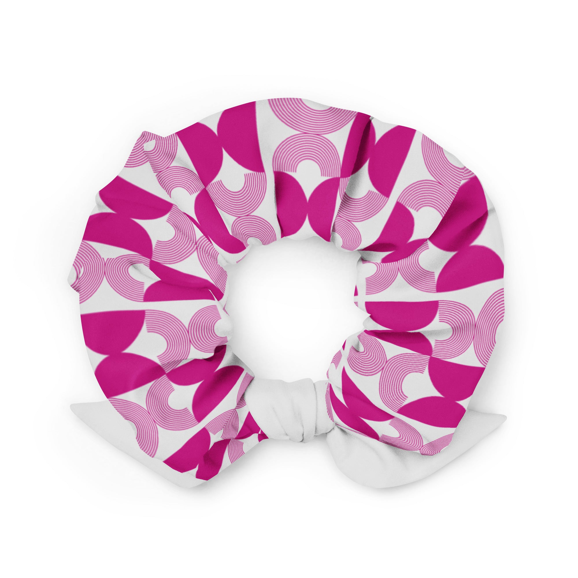 Pink and White Geometric Scrunchie