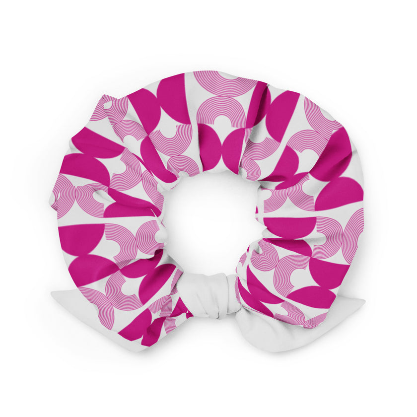 Pink and White Geometric Scrunchie