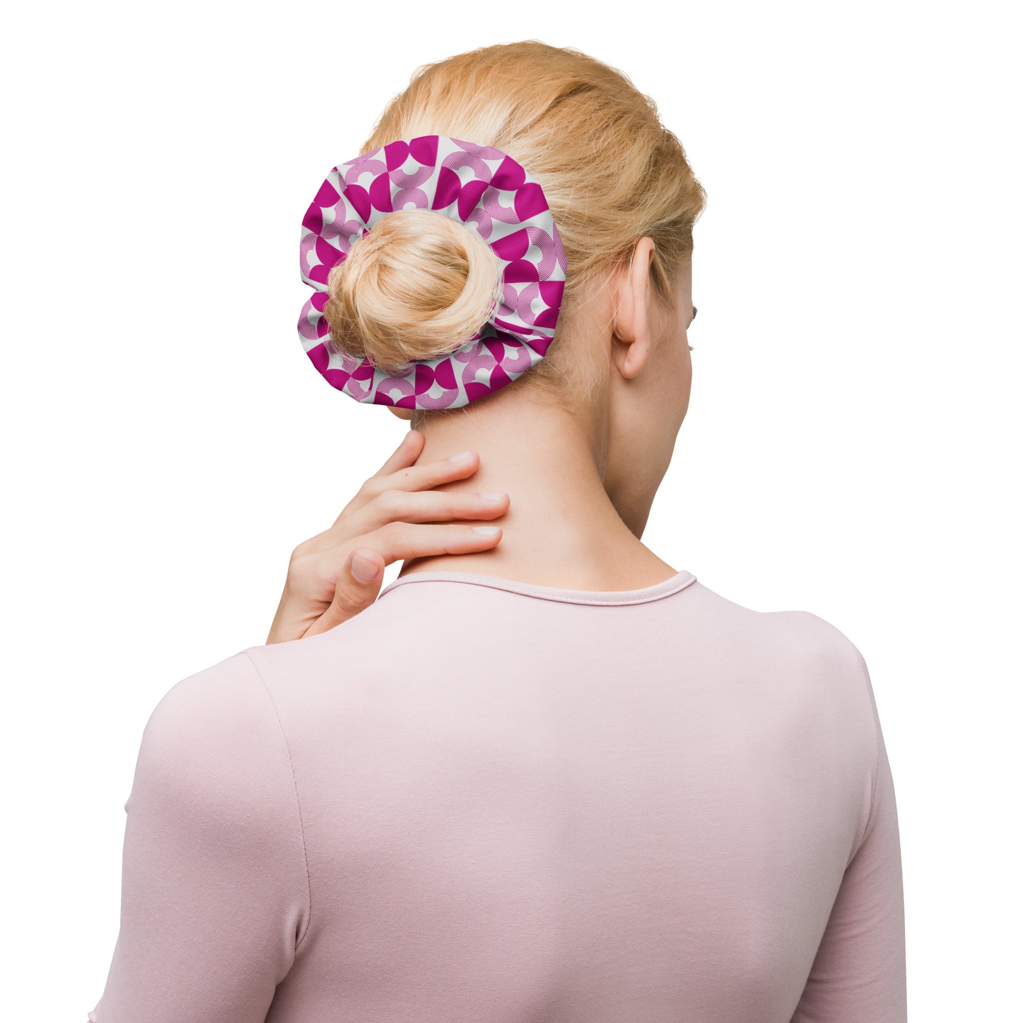 Pink and White Geometric Scrunchie