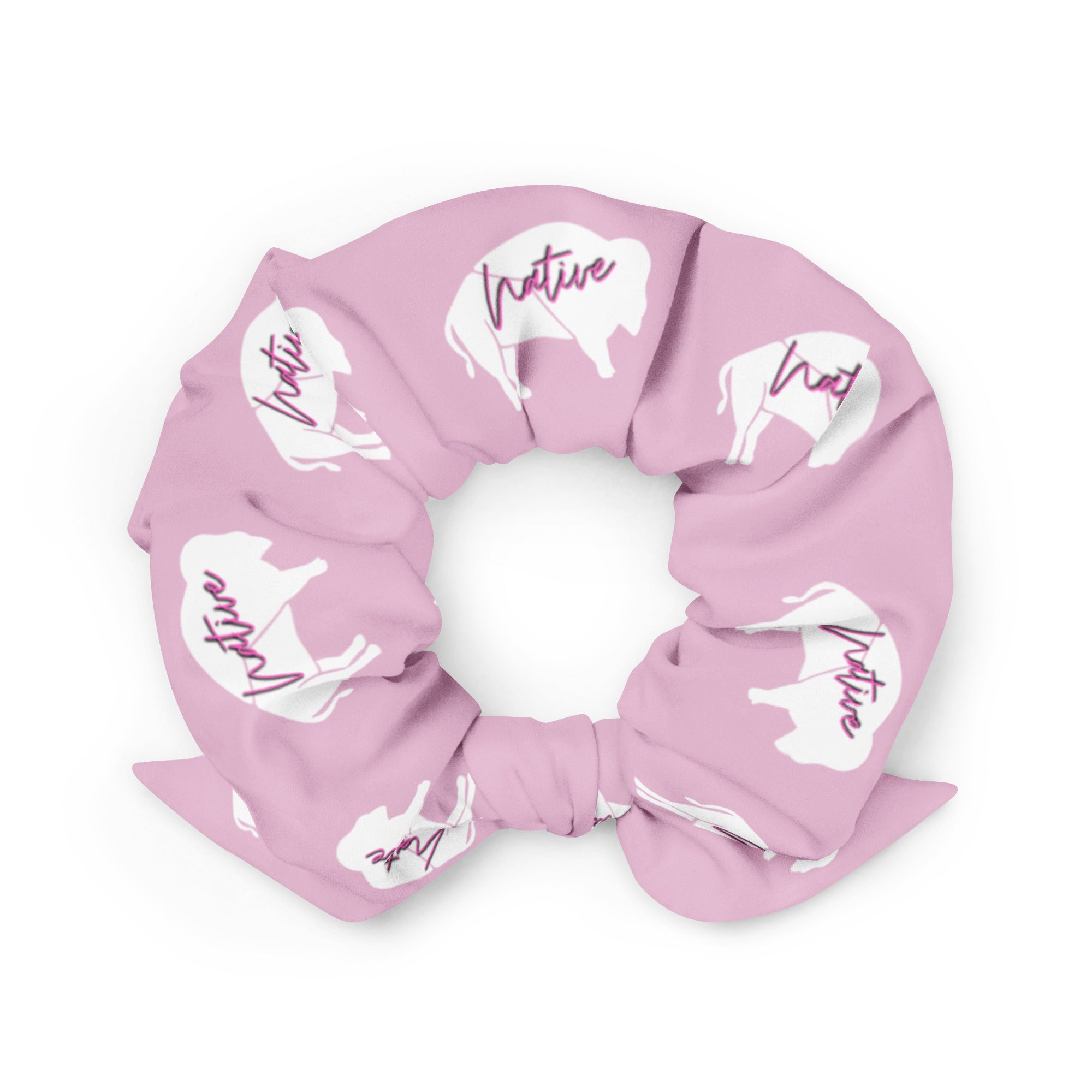 Native Bison Kids Pink White Scrunchie