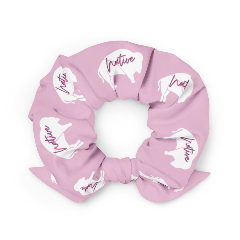 Native Bison Kids Pink White Scrunchie