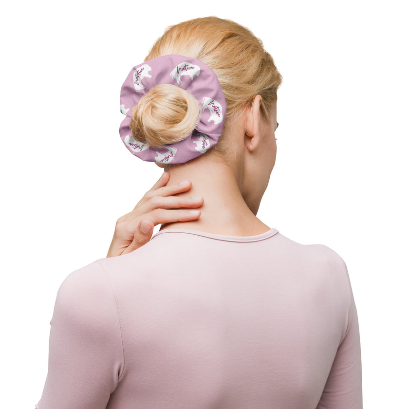 Native Bison Kids Pink White Scrunchie