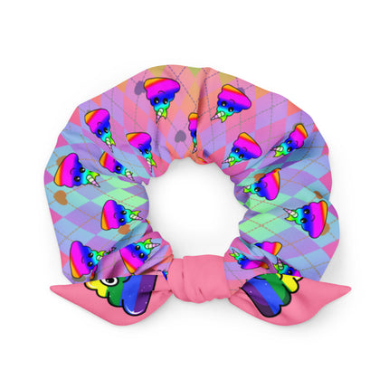 Rainbow Poo Unicorn on Diamond Pattern Scrunchie