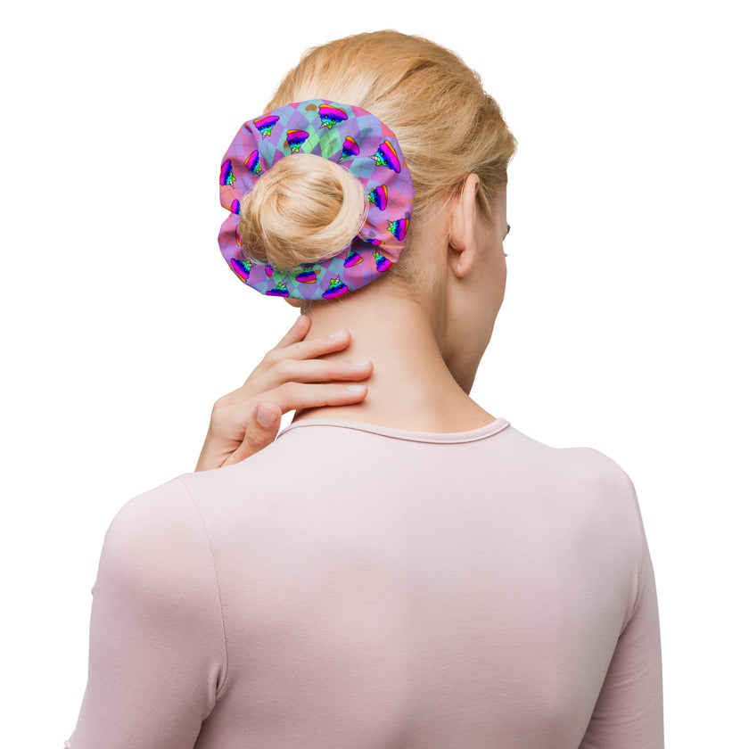Rainbow Poo Unicorn on Diamond Pattern Scrunchie