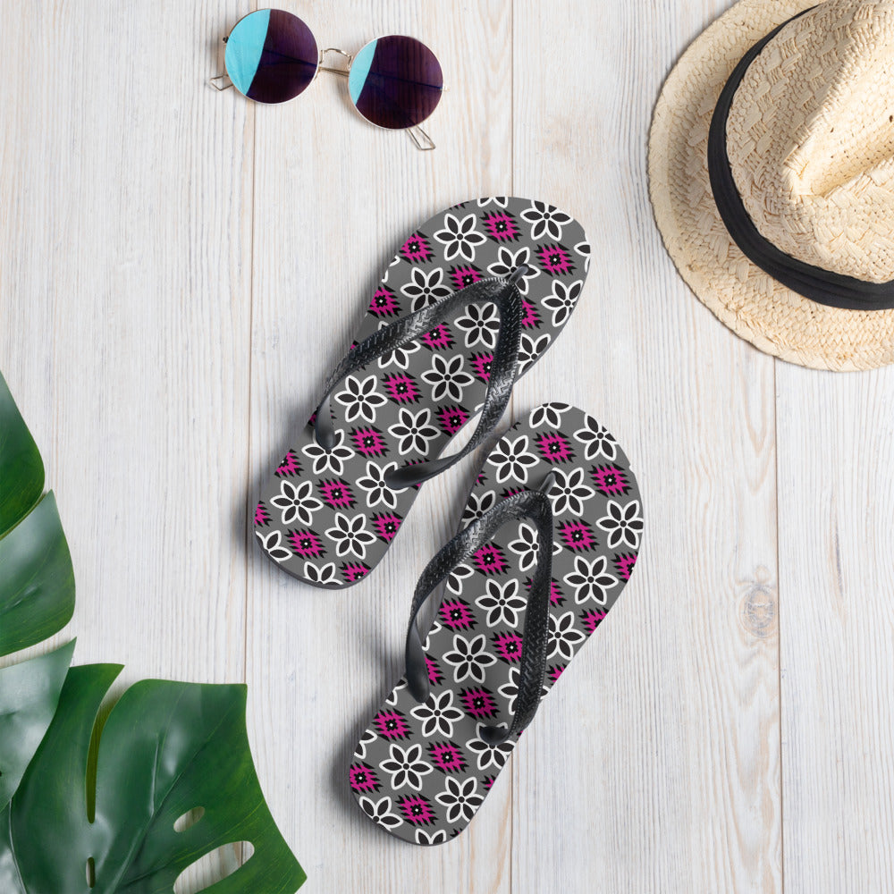 Native Pattern and Flower Flip-Flops