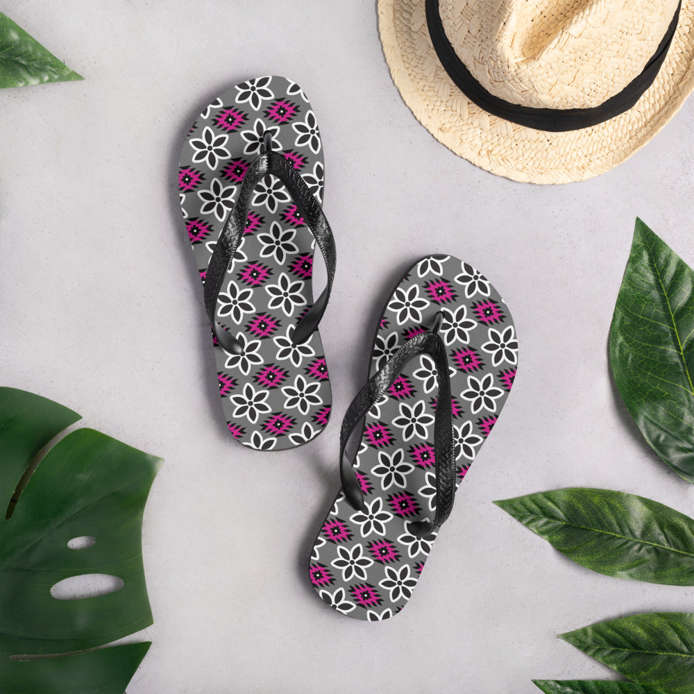 Native Pattern and Flower Flip-Flops