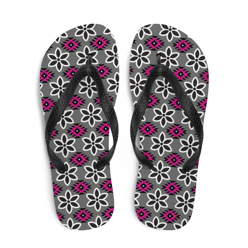 Native Pattern and Flower Flip-Flops