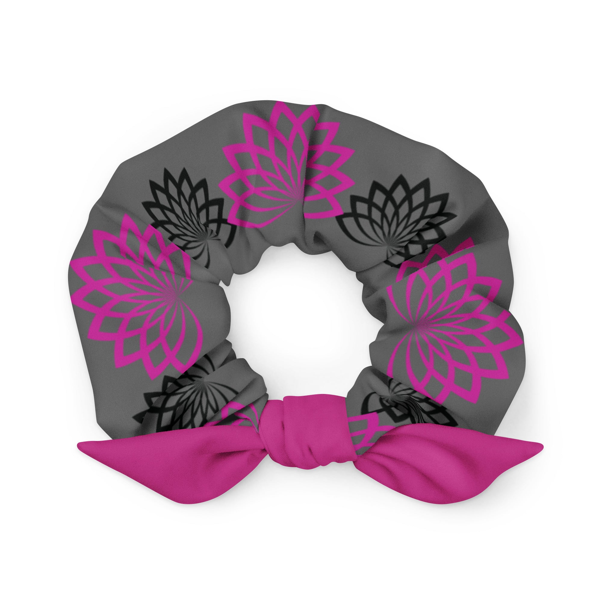 Pink and Black Floral Scrunchie