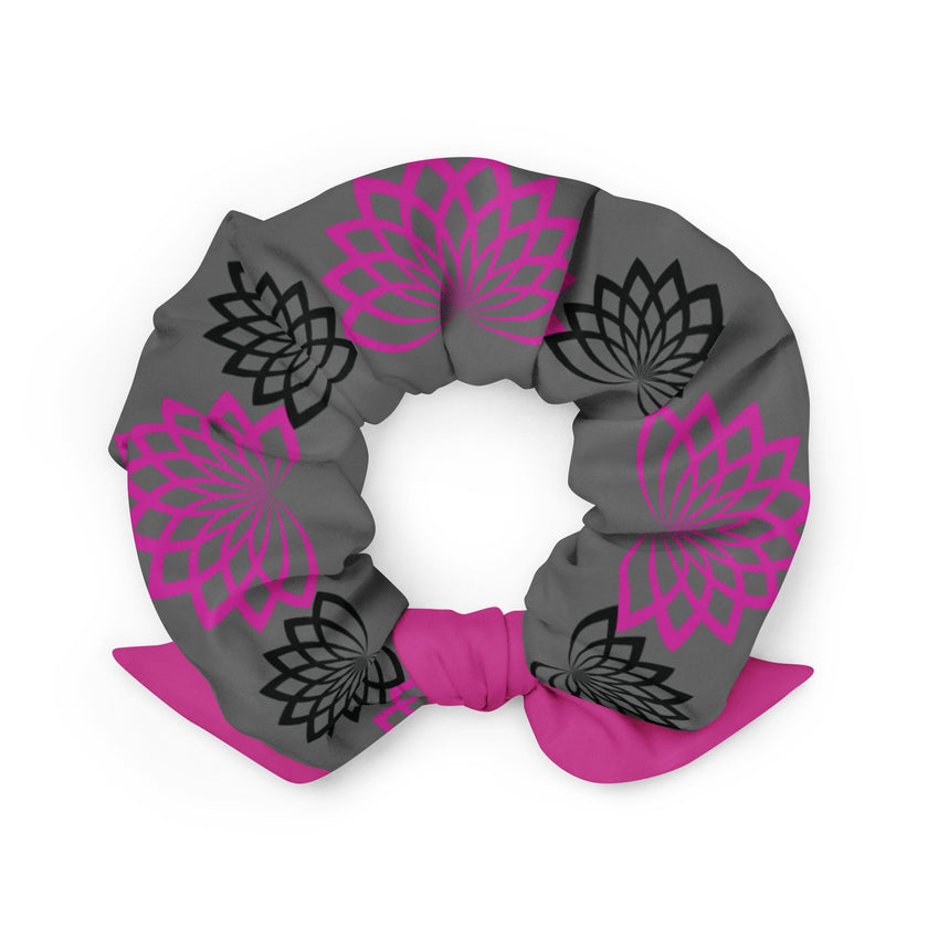 Pink and Black Floral Scrunchie