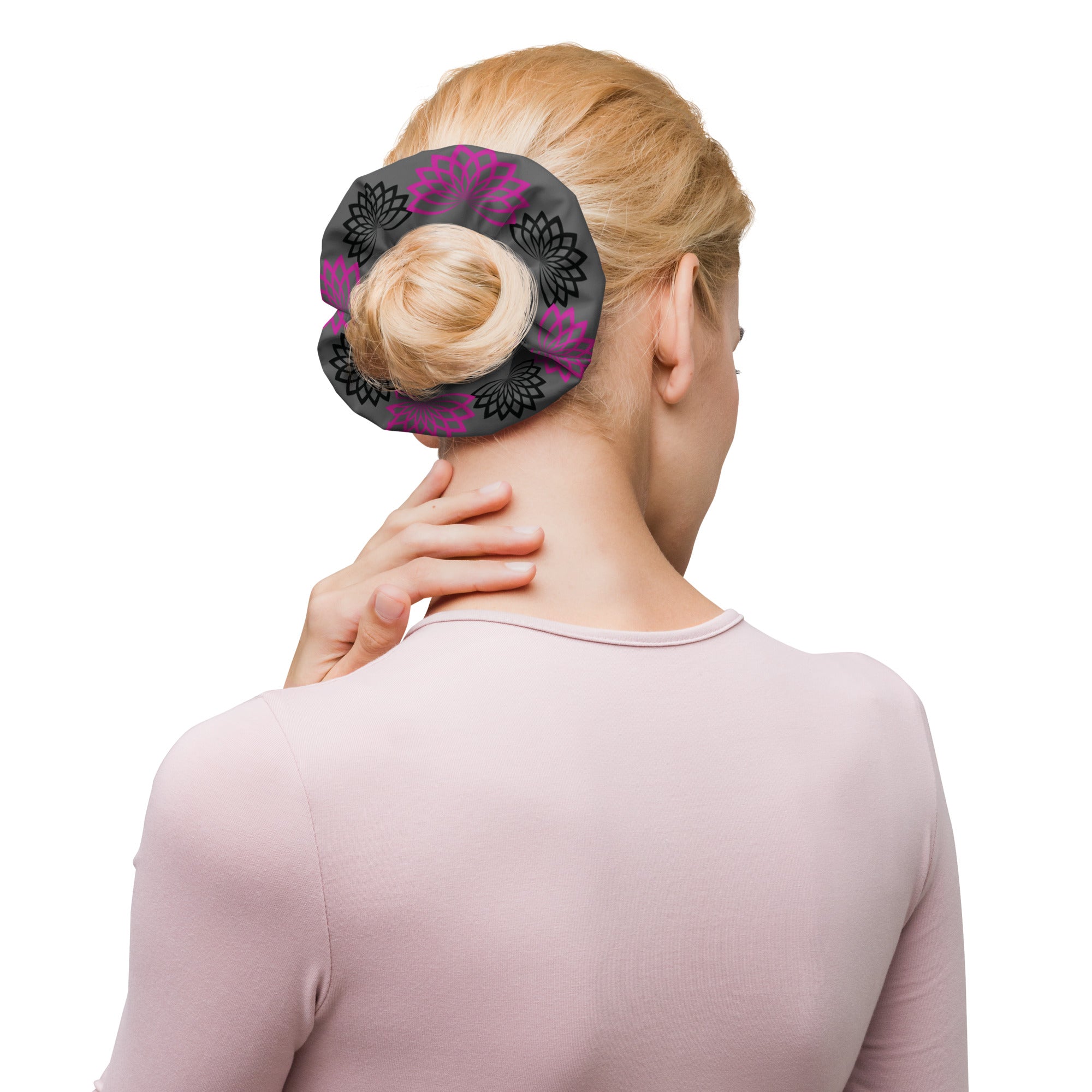 Pink and Black Floral Scrunchie