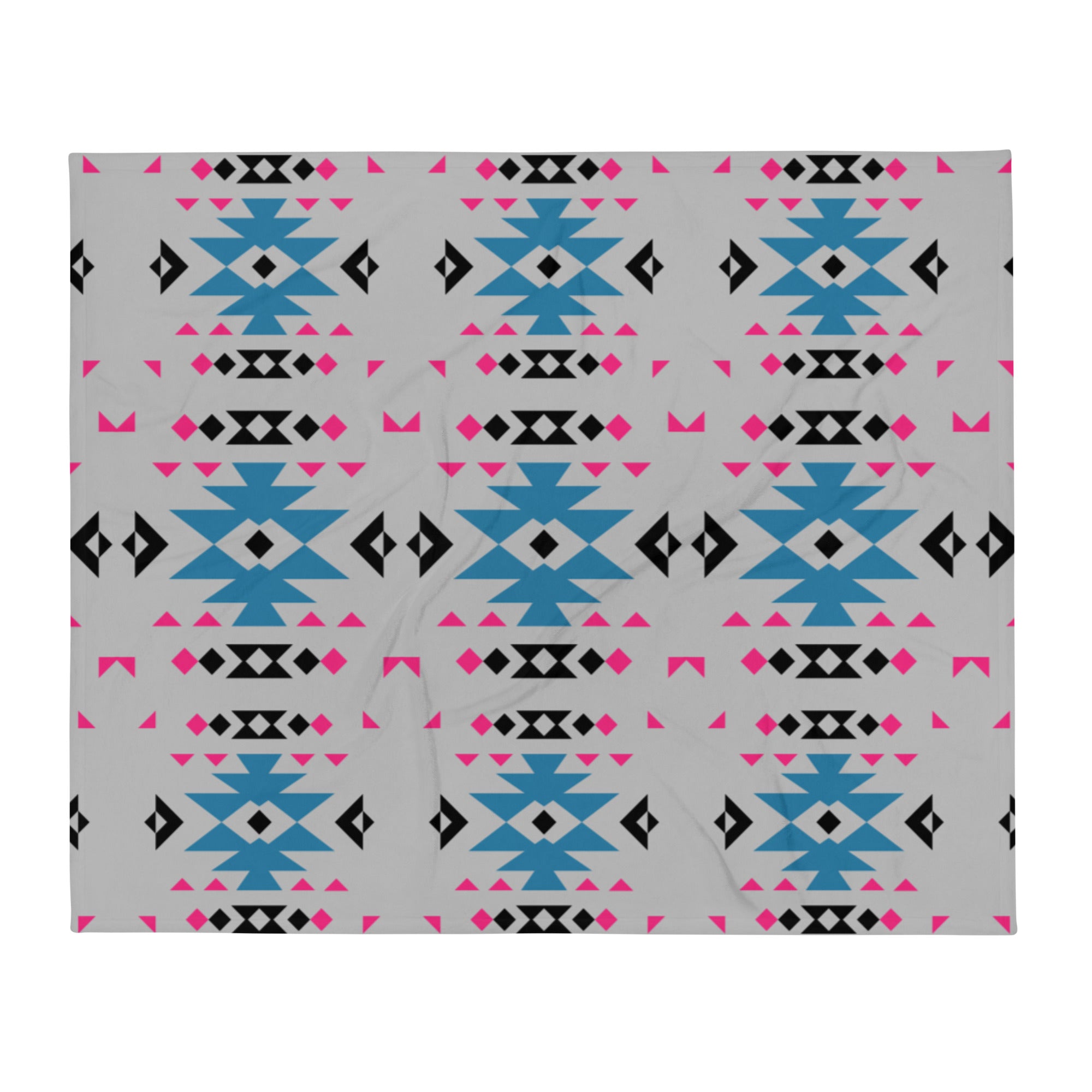 Native Pink and Teal Pattern on Gray Throw Blanket