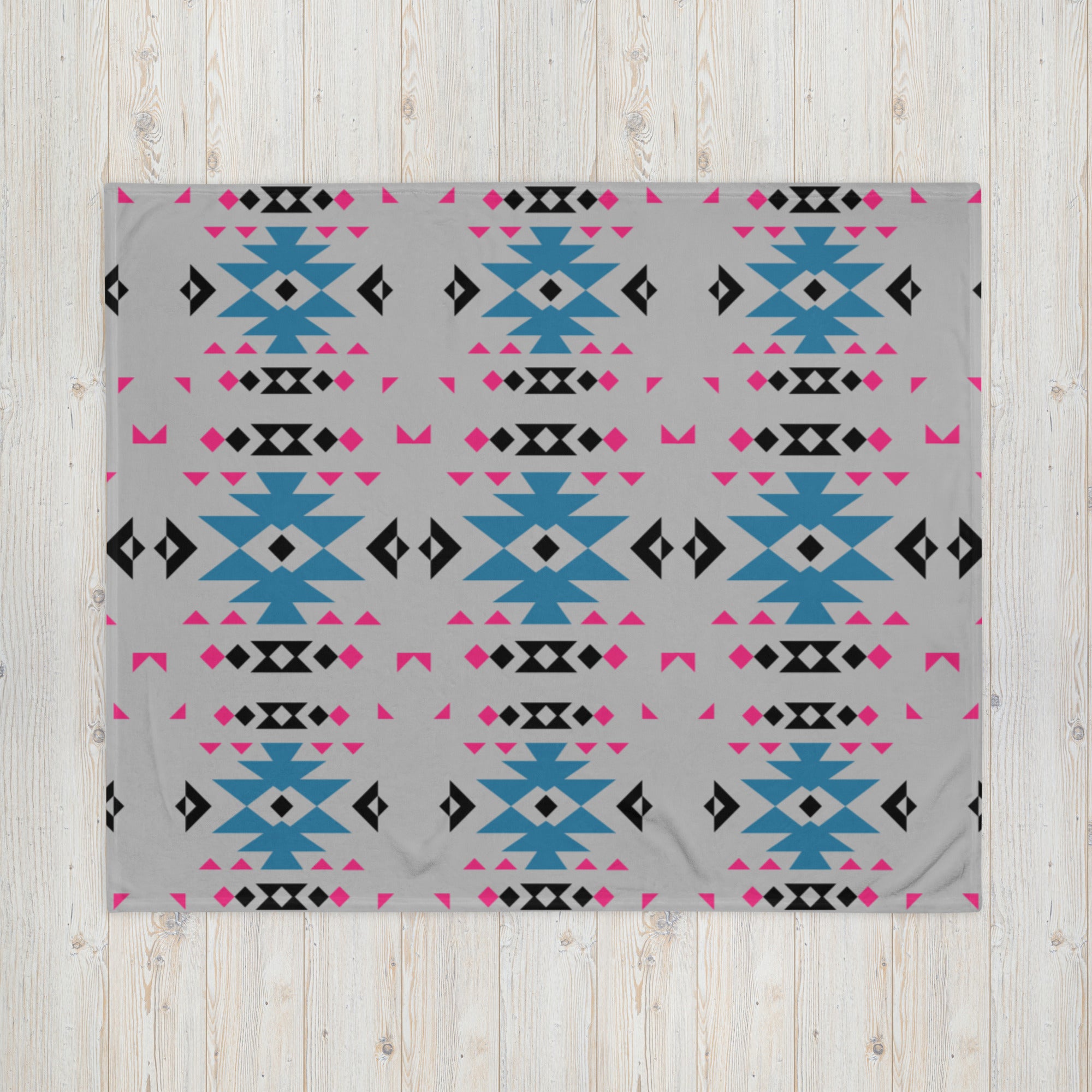 Native Pink and Teal Pattern on Gray Throw Blanket
