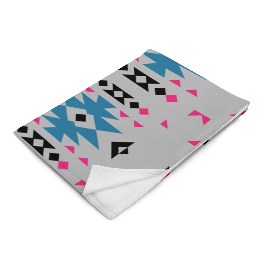 Native Pink and Teal Pattern on Gray Throw Blanket
